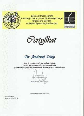 Andrzej Ośko - Certyfikaty